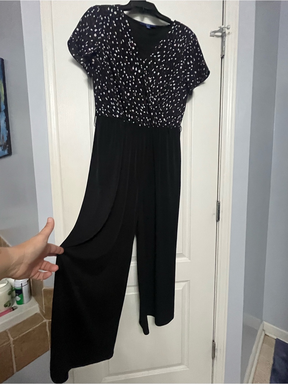 Apt. 9 Black Jumpsuit with White and Red Dot Bodice